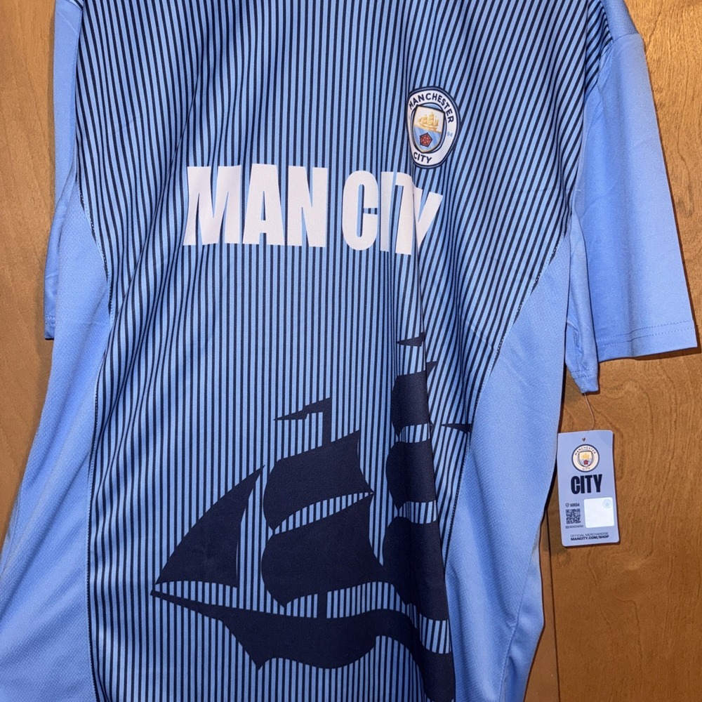 Manchester City FC Soccer Jersey Men's Size Light Blue Ship Graphic - XL
